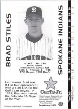 2000 Grandstand Spokane Indians #NNO Brad Stiles Back