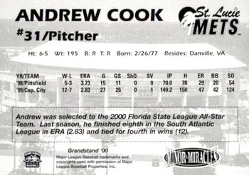 2000 Grandstand St. Lucie Mets #NNO Andrew Cook Back