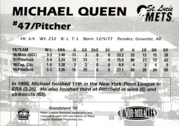 2000 Grandstand St. Lucie Mets #NNO Michael Queen Back