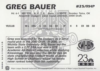 2000 Grandstand Yakima Bears #NNO Greg Bauer Back