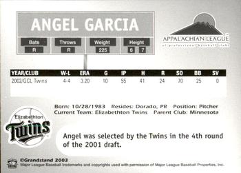 2003 Grandstand Appalachian League Top Prospects #NNO Angel Garcia Back