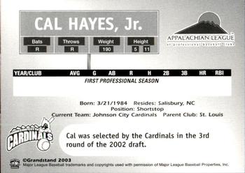 2003 Grandstand Appalachian League Top Prospects #NNO Cal Hayes Back
