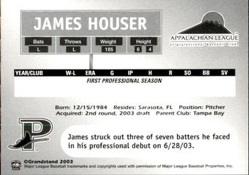 2003 Grandstand Appalachian League Top Prospects #NNO James Houser Back