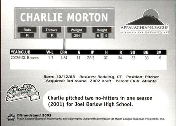 2003 Grandstand Appalachian League Top Prospects #NNO Charlie Morton Back