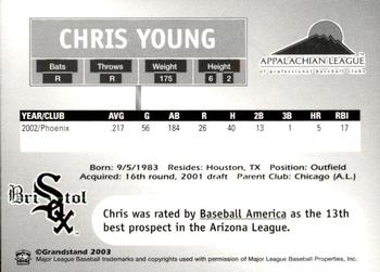 2003 Grandstand Appalachian League Top Prospects #NNO Chris Young Back