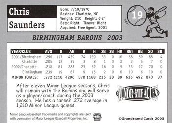 2003 Grandstand Birmingham Barons #18 Chris Saunders Back