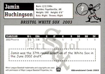 2003 Grandstand Bristol White Sox #12 Jamin Huchingson Back