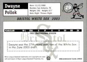 2003 Grandstand Bristol White Sox #20 Dwayne Pollok Back