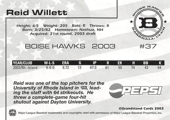 2003 Grandstand Boise Hawks #NNO Reid Willett Back