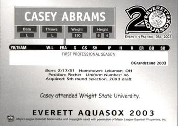 2003 Grandstand Everett AquaSox #NNO Casey Abrams Back