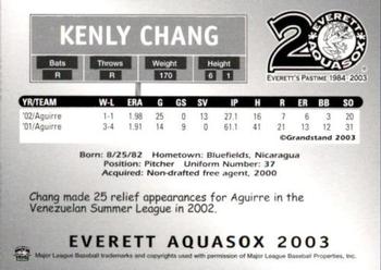 2003 Grandstand Everett AquaSox #NNO Kenly Chang Back