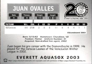 2003 Grandstand Everett AquaSox #NNO Juan Ovalles Back