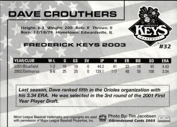 2003 Grandstand Frederick Keys #NNO Dave Crouthers Back