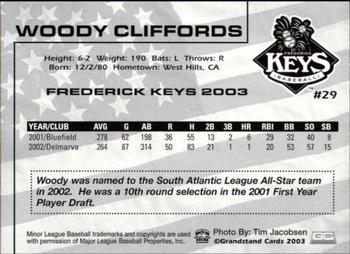 2003 Grandstand Frederick Keys #NNO Woody Cliffords Back
