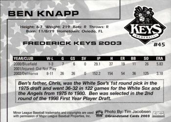 2003 Grandstand Frederick Keys #NNO Ben Knapp Back