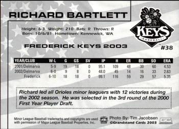 2003 Grandstand Frederick Keys #NNO Richard Bartlett Back