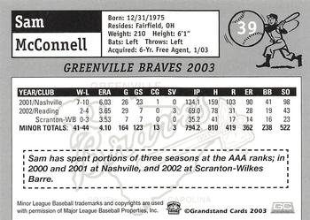 2003 Grandstand Greenville Braves #NNO Sam McConnell Back
