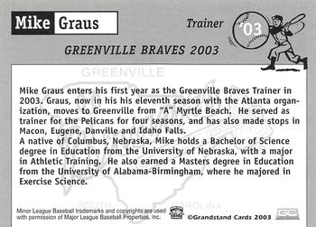 2003 Grandstand Greenville Braves #NNO Mike Graus Back