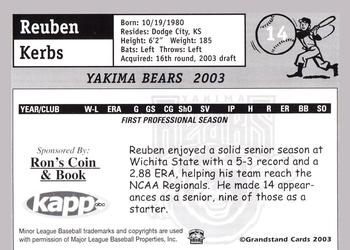 2003 Grandstand Yakima Bears #NNO Reuben Kerbs Back