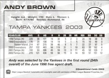 2003 Grandstand Tampa Yankees #NNO Andy Brown Back