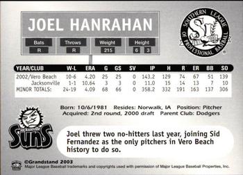 2003 Grandstand Southern League Top Prospects #NNO Joel Hanrahan Back