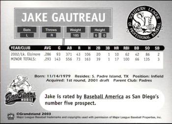 2003 Grandstand Southern League Top Prospects #NNO Jake Gautreau Back