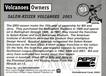 2003 Grandstand Salem-Keizer Volcanoes #NNO Volcanoes Owners (Bill Tucker / Jerry Walker) Back