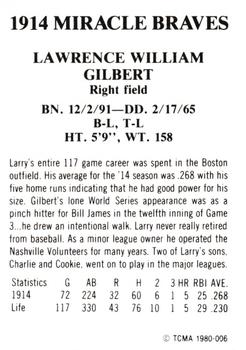 1980 TCMA 1914 Boston Braves #006 Larry Gilbert Back