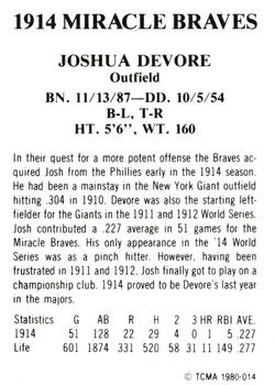 1980 TCMA 1914 Boston Braves #014 Josh Devore Back