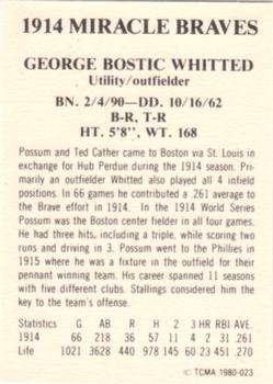 1980 TCMA 1914 Boston Braves #023 Possum Whitted Back