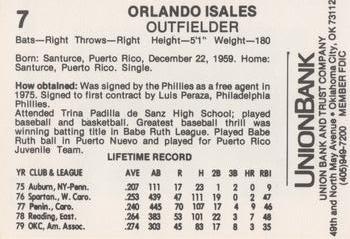 1980 Oklahoma City 89ers #7 Orlando Isales Back