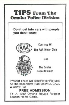 1980 Omaha Royals Police #NNO Kelly Heath Back