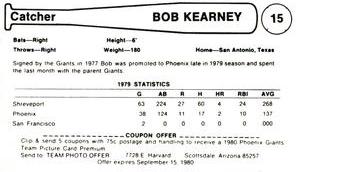 1980 Valley National Bank Phoenix Giants #15 Bob Kearney Back