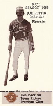 1980 Valley National Bank Phoenix Giants #20 Joe Pettini Front