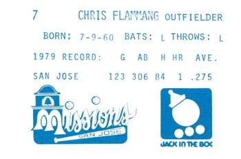 1980 Jack in the Box San Jose Missions #7 Chris Flammang Back