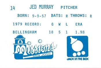 1980 Jack in the Box San Jose Missions #14 Jed Murray Back