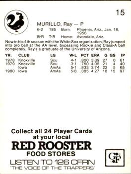 1981 Red Rooster Edmonton Trappers #15 Ray Murillo Back