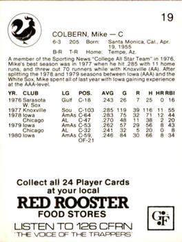 1981 Red Rooster Edmonton Trappers #19 Mike Colbern Back
