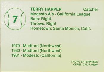 1982 Chong Modesto A's #7 Terry Harper Back