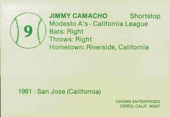 1982 Chong Modesto A's #9 Jimmy Camacho Back