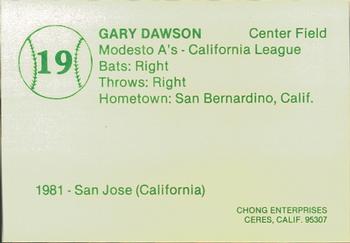 1982 Chong Modesto A's #19 Gary Dawson Back