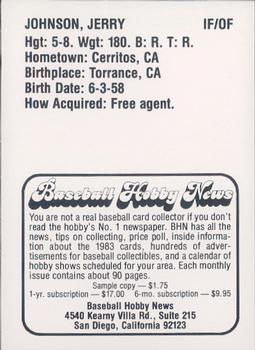 1983 Baseball Hobby News Las Vegas Stars #NNO Jerry Johnson Back