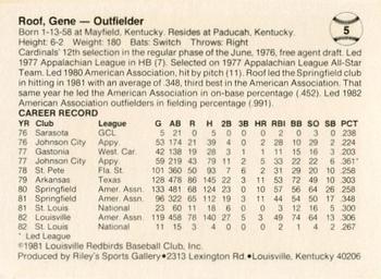1983 Riley's Sports Gallery Louisville Redbirds #5 Gene Roof Back