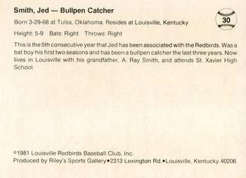 1983 Riley's Sports Gallery Louisville Redbirds #30 Jed Smith Back