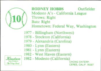 1983 Chong Modesto A's #10 Rodney Hobbs Back