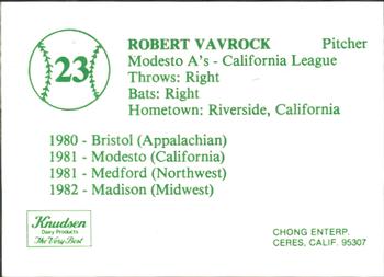 1983 Chong Modesto A's #23 Robert Vavrock Back