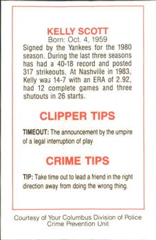 1984 Columbus Clippers Police #NNO Kelly Scott Back