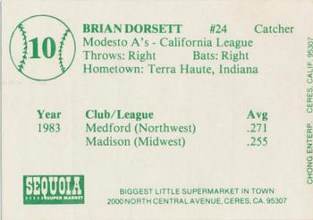 1984 Chong Modesto A's #10 Brian Dorsett Back