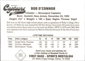 1984 First Base Shreveport Captains #NNO Bob O'Connor Back