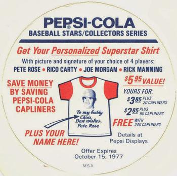 1977 Pepsi-Cola Collection Glove Discs #NNO Robin Yount Back